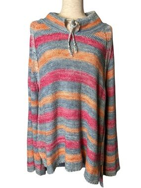 J. Jill Coastal Grandmacore Striped Knit Tunic Sweater XL Boho Beachy Oversized